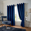 Velvet Blackout Eyelet Curtains in Navy Blue