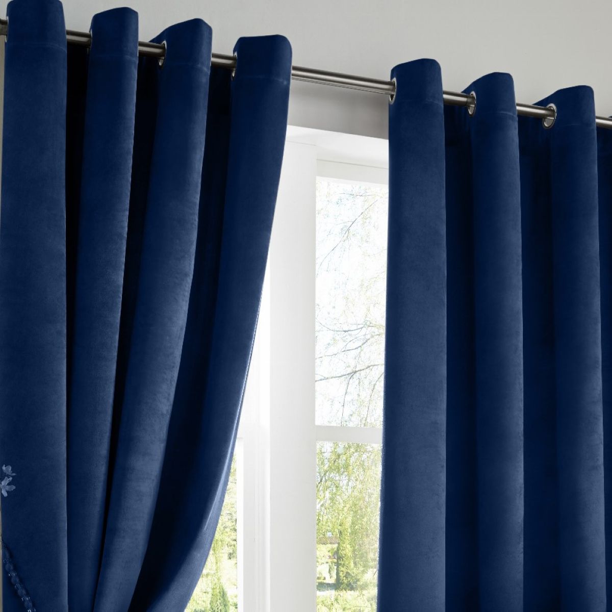 Velvet Blackout Eyelet Curtains in Navy Blue
