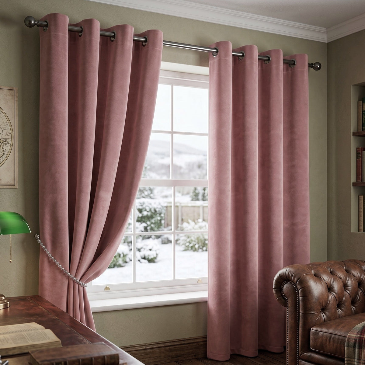 Velvet Blackout Eyelet Curtains in Blush Pink