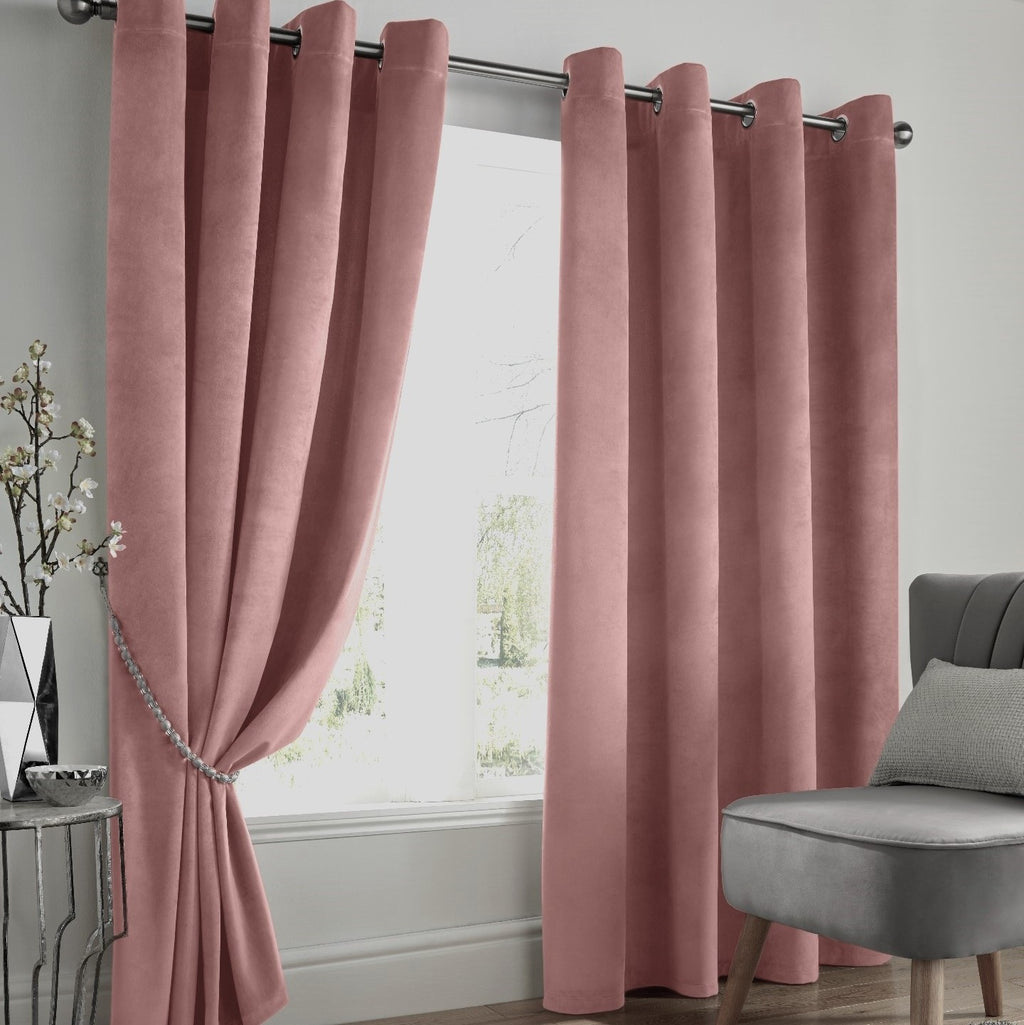 Velvet Blackout Eyelet Curtains in Blush Pink