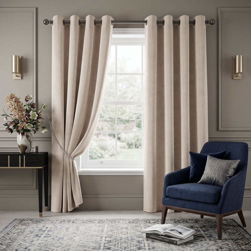 Velvet Blackout Eyelet Curtains in Cream