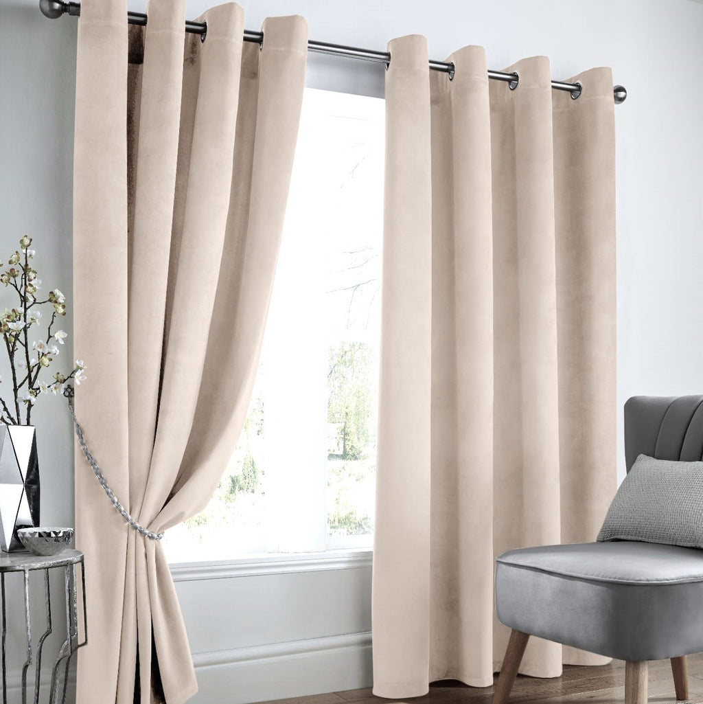 Velvet Blackout Eyelet Curtains in Cream