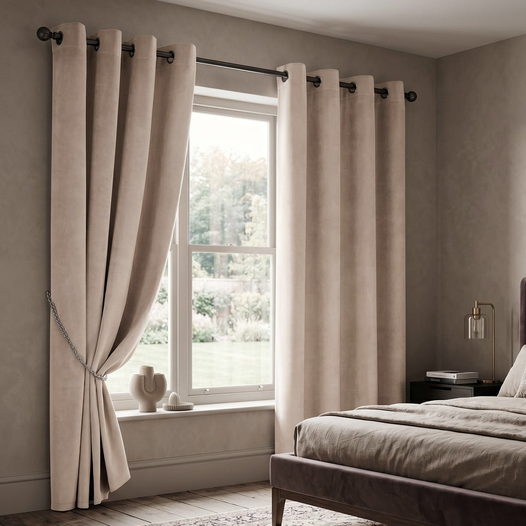 Velvet Blackout Eyelet Curtains in Cream