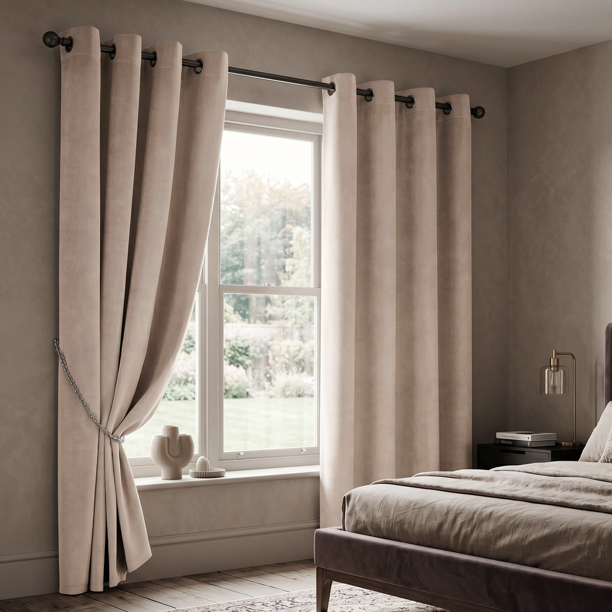 Velvet Blackout Eyelet Curtains in Cream