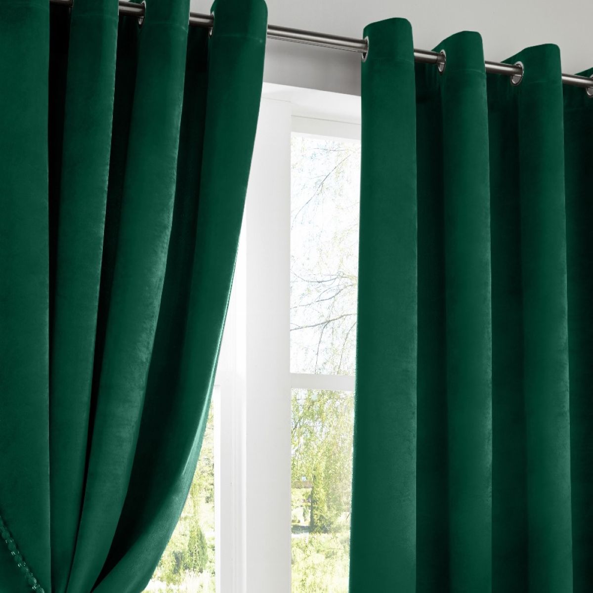 Velvet Blackout Eyelet Curtains in Green