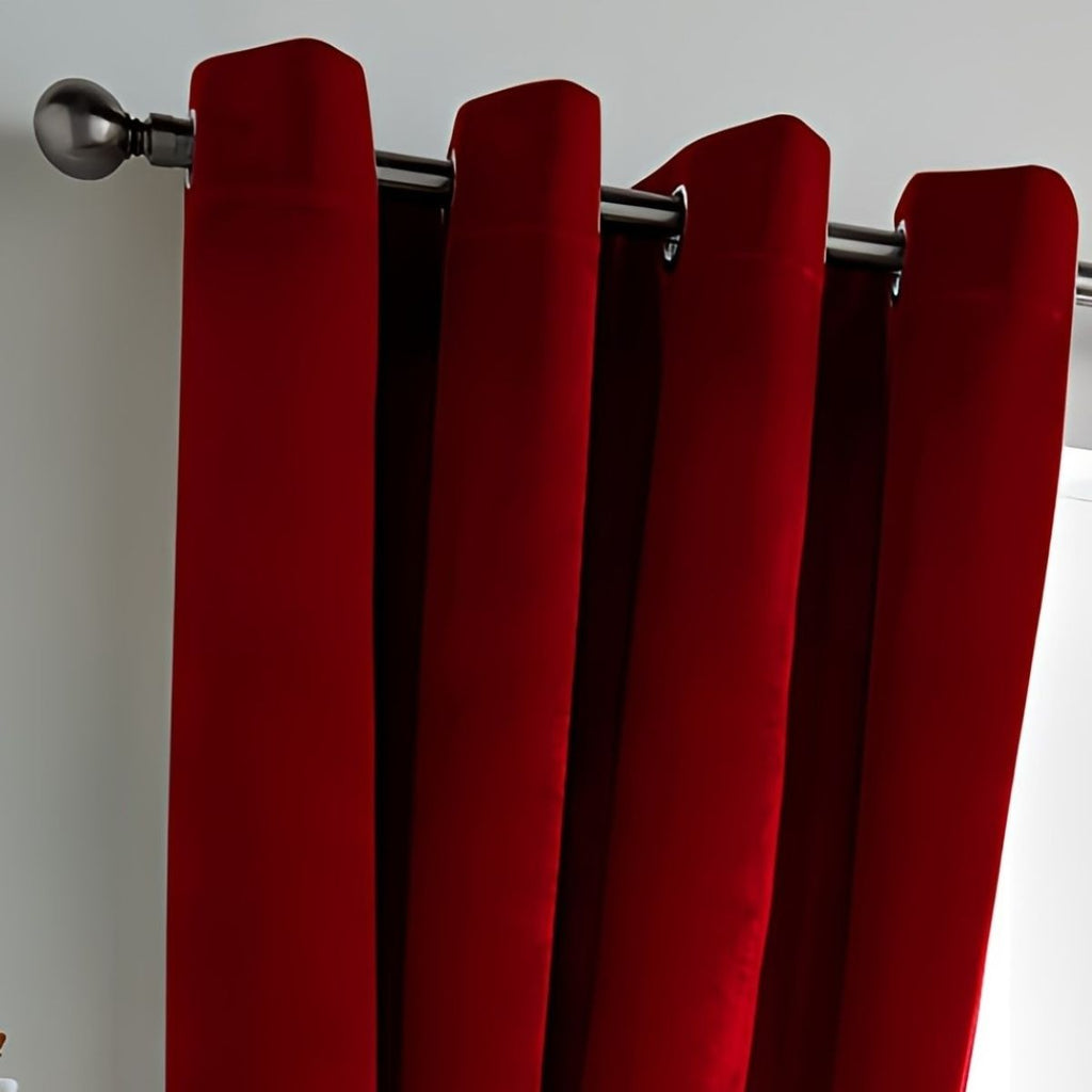 Velvet Blackout Eyelet Curtains in Red