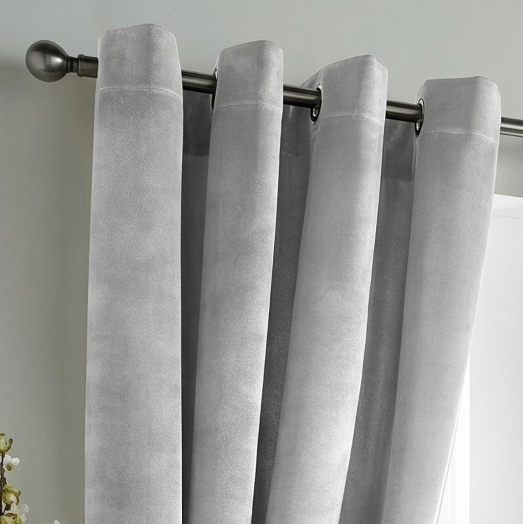 Velvet Blackout Eyelet Curtains in Silver