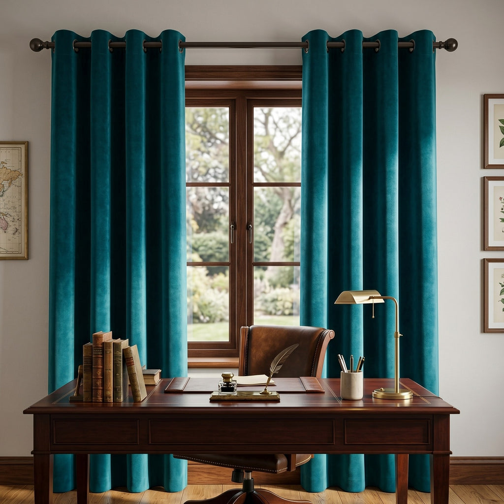 Velvet Blackout Eyelet Curtains in Teal