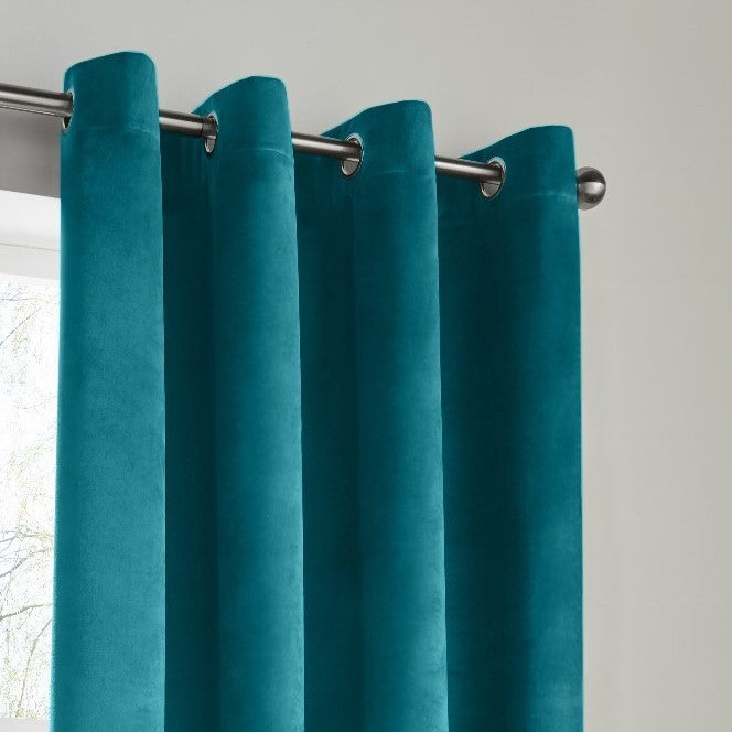 Velvet Blackout Eyelet Curtains in Teal