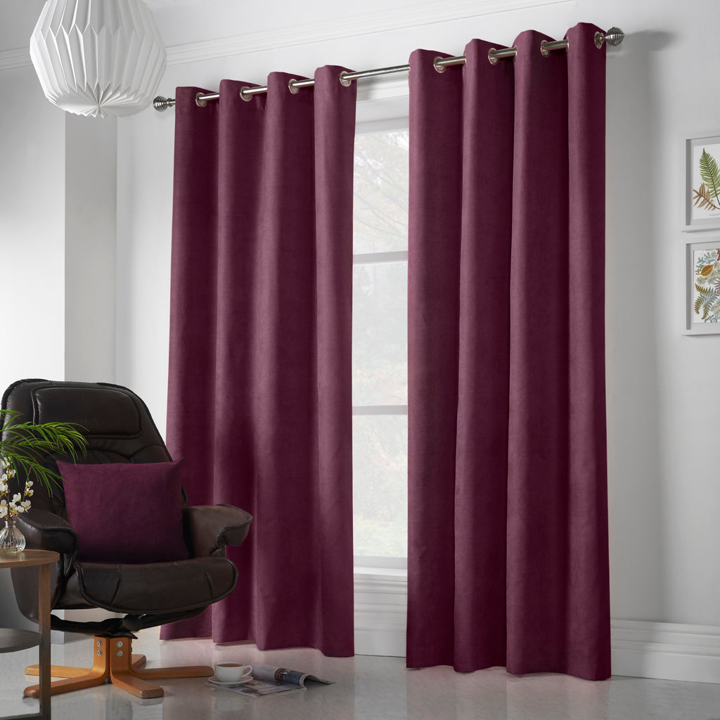 Velvet Chenille Eyelet Curtains in Aubergine