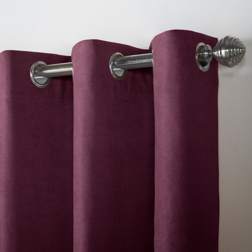 Velvet Chenille Eyelet Curtains in Aubergine