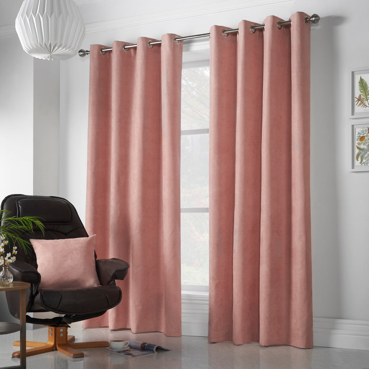 Velvet Chenille Eyelet Curtains in Blush