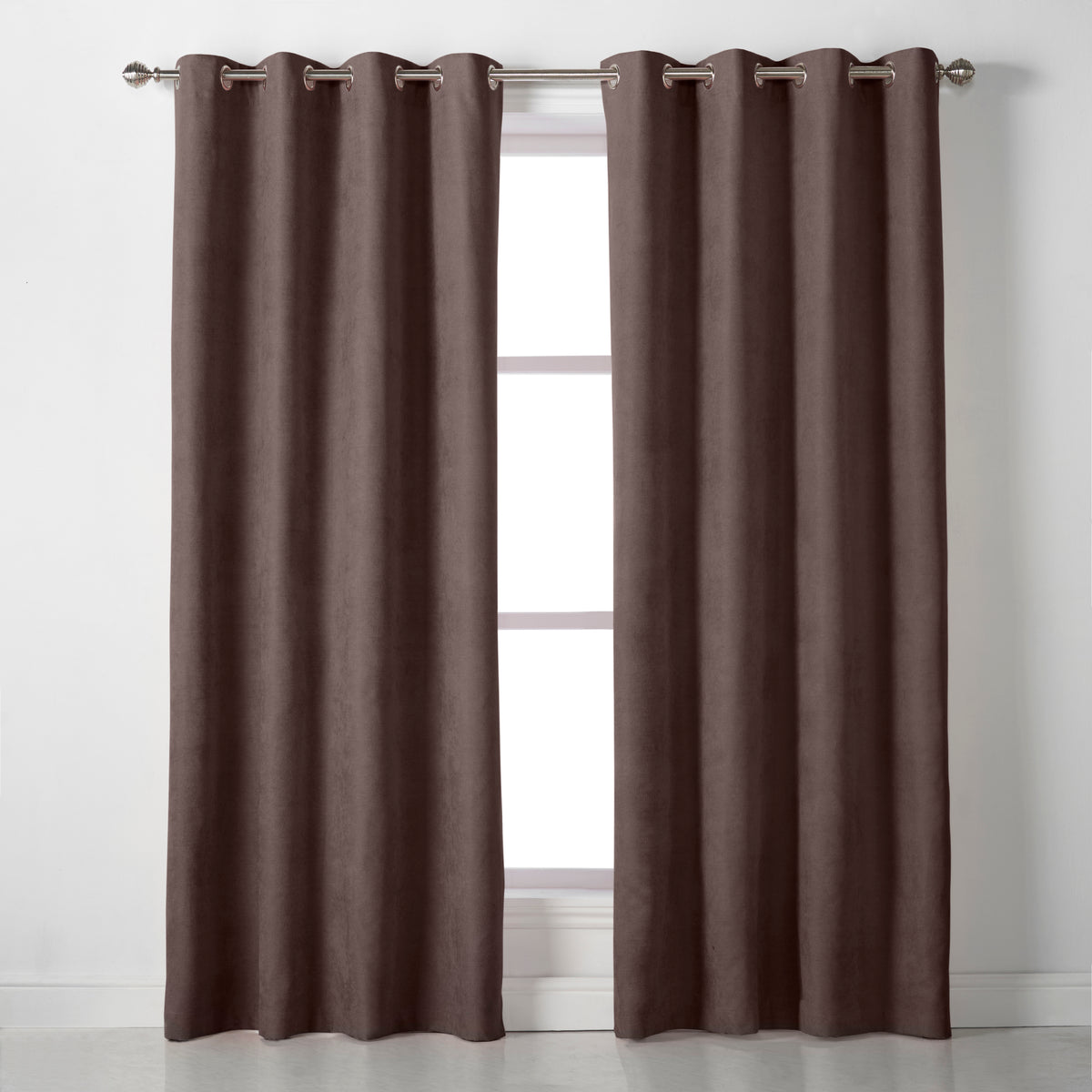 Velvet Chenille Eyelet Curtains in Chocolate