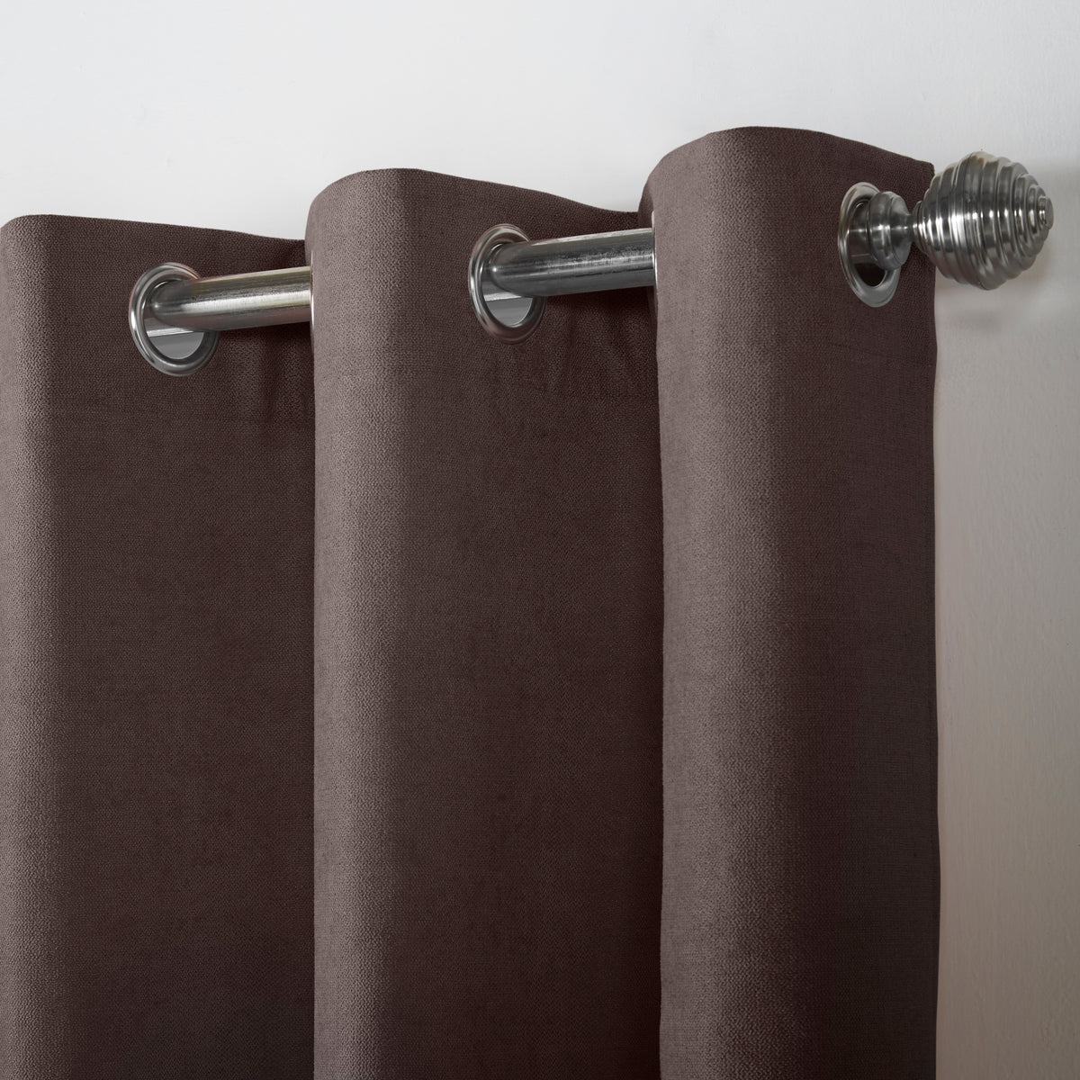 Velvet Chenille Eyelet Curtains in Chocolate