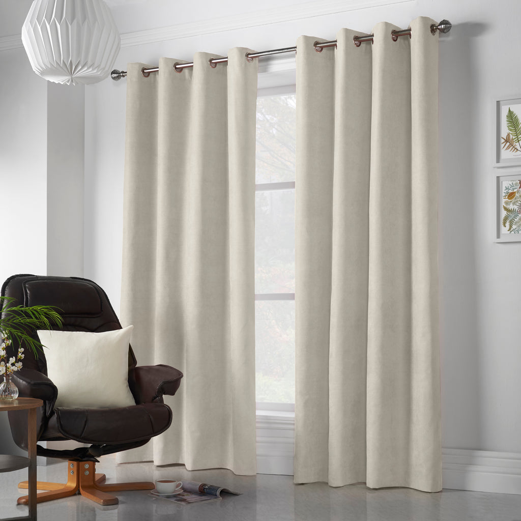 Velvet Chenille Eyelet Curtains in Cream