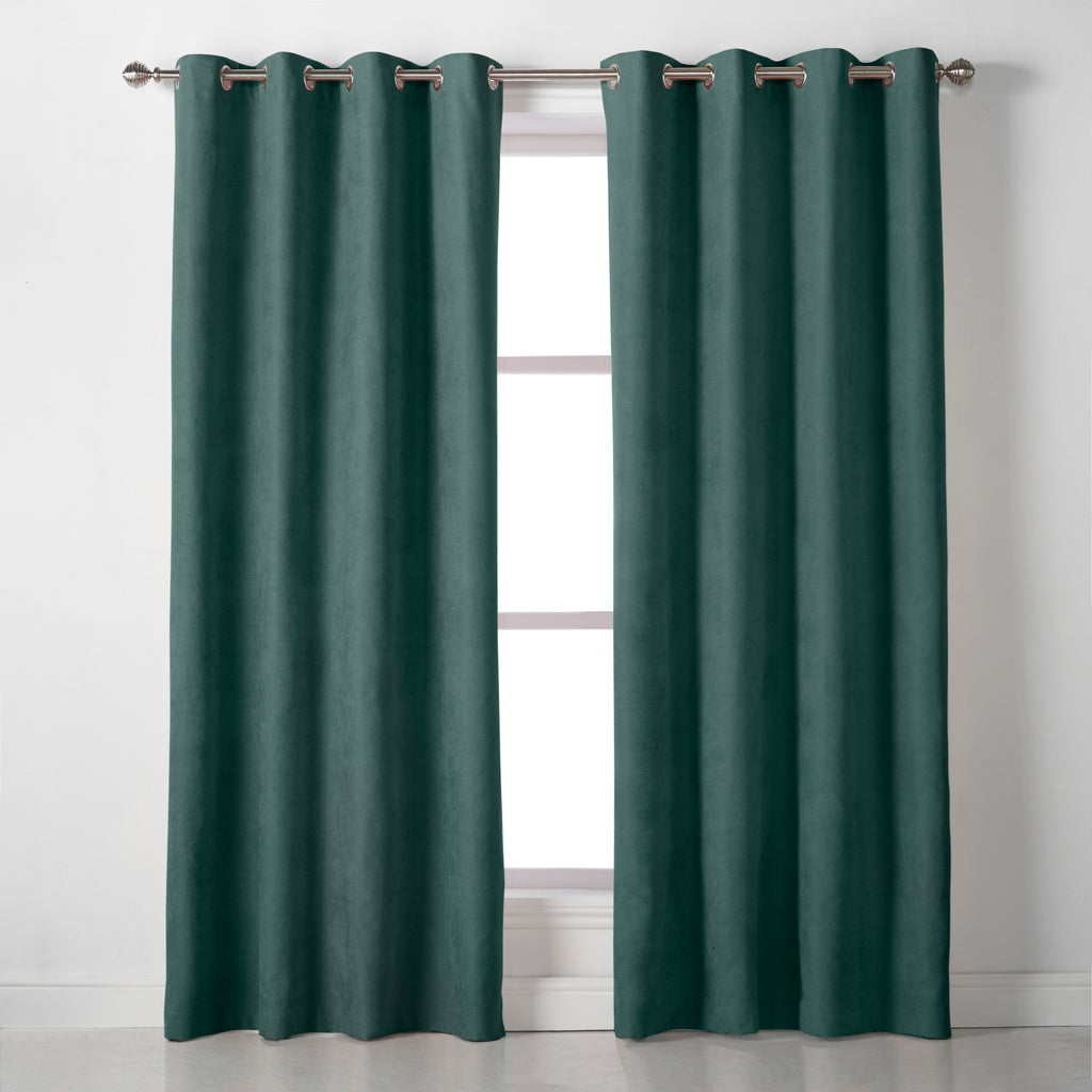 Velvet Chenille Eyelet Curtains in Green