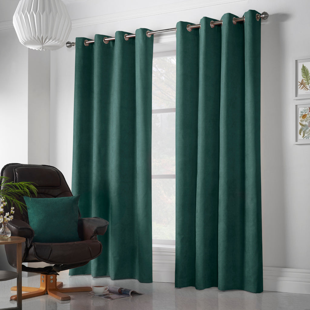 Velvet Chenille Eyelet Curtains in Green