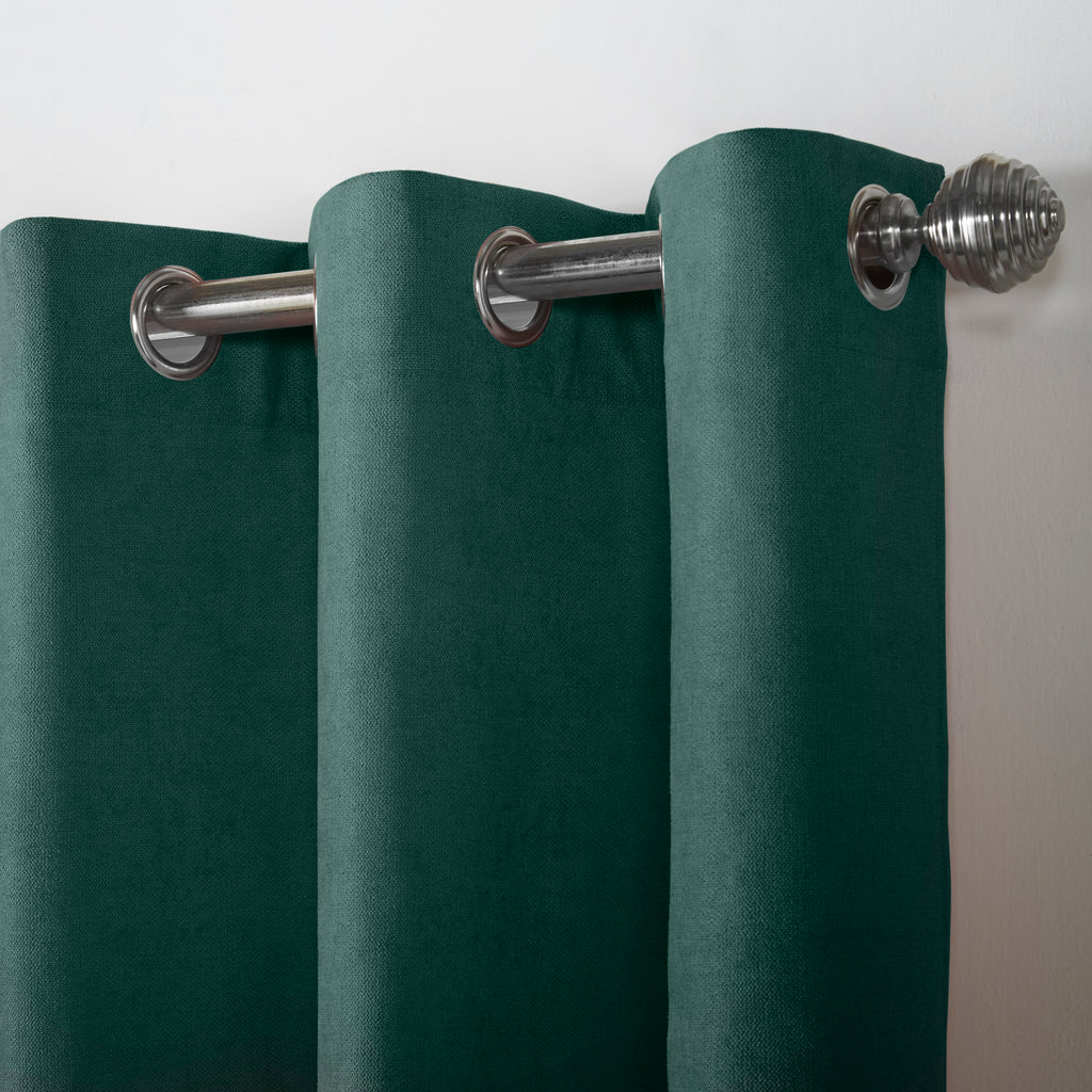 Velvet Chenille Eyelet Curtains in Green