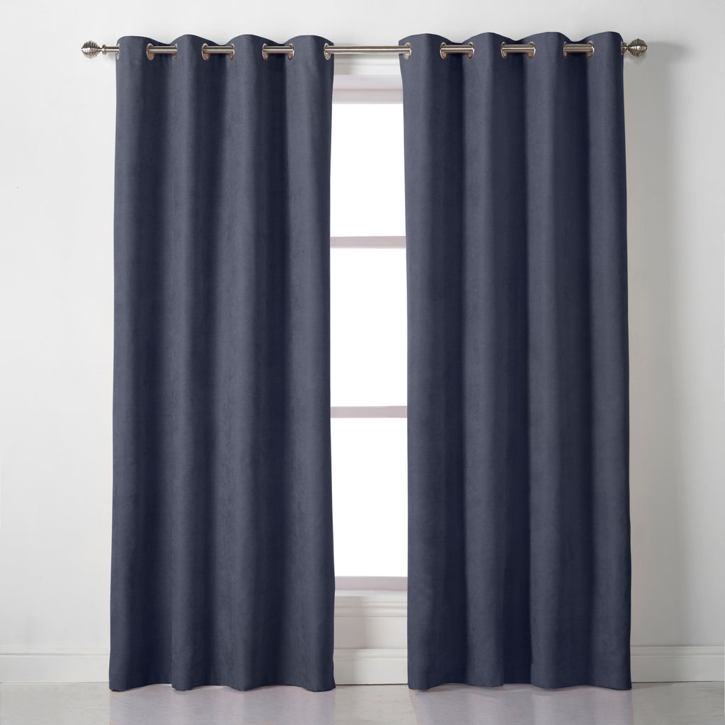 Velvet Chenille Eyelet Curtains in Navy