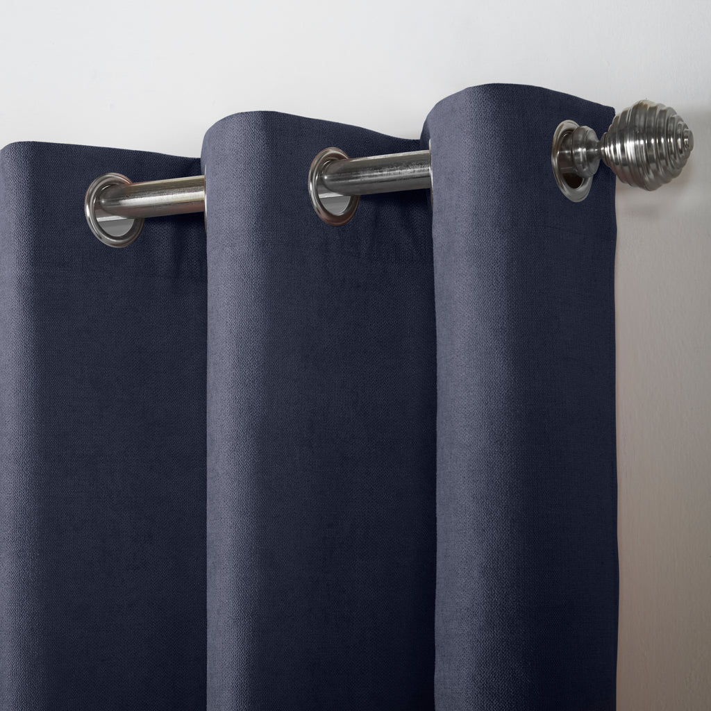 Velvet Chenille Eyelet Curtains in Navy