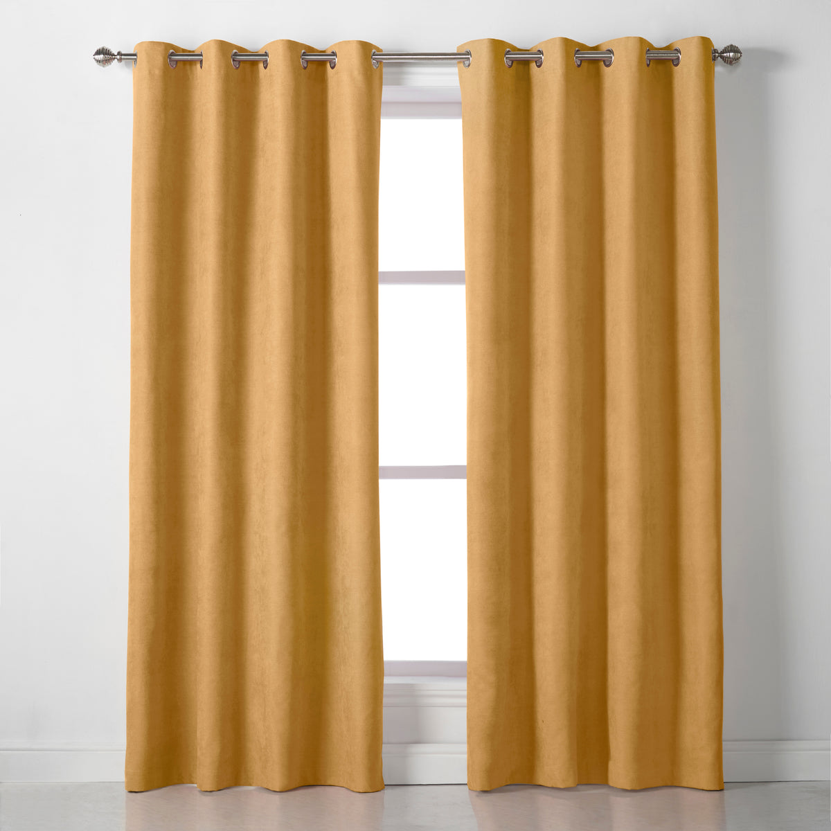 Velvet Chenille Eyelet Curtains in Ochre
