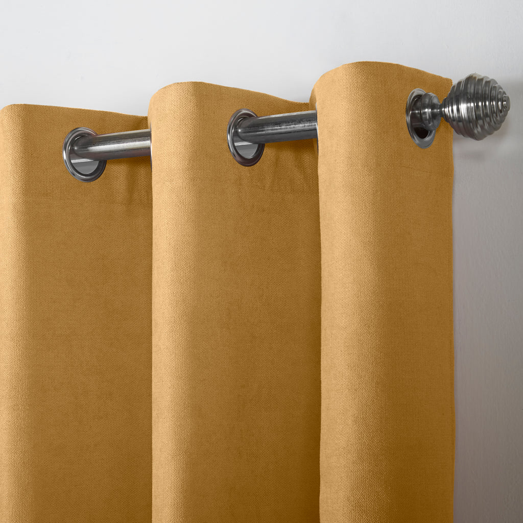 Velvet Chenille Eyelet Curtains in Ochre