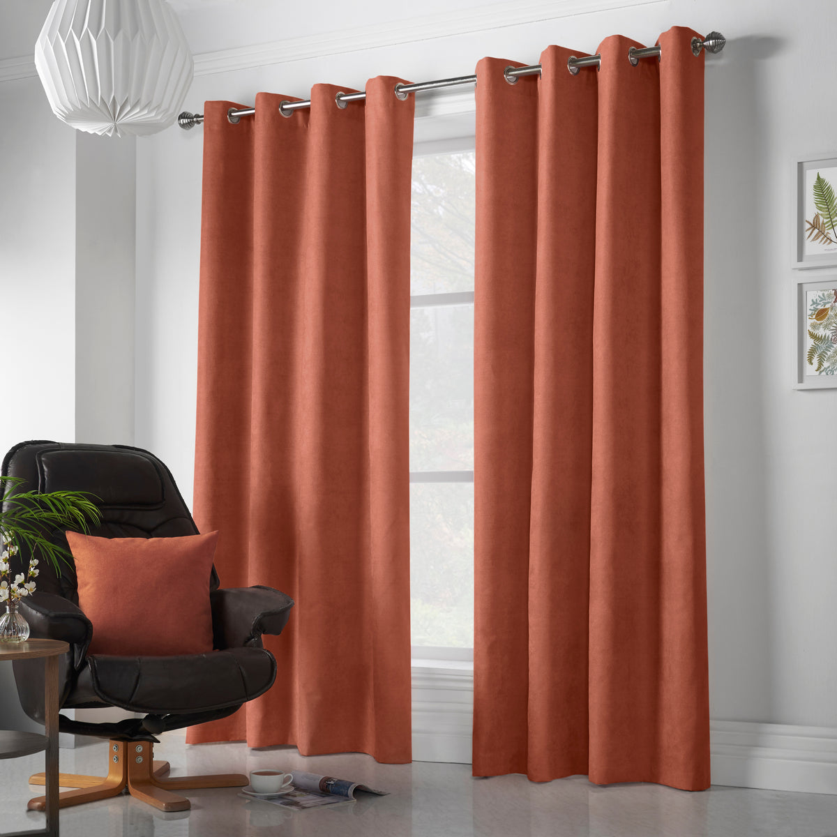 Velvet Chenille Eyelet Curtains in Orange