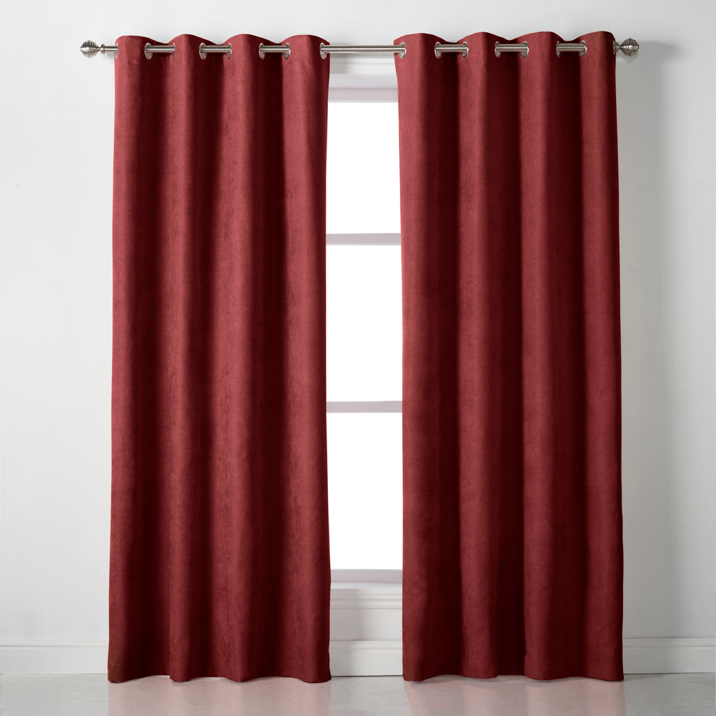Velvet Chenille Eyelet Curtains in Red
