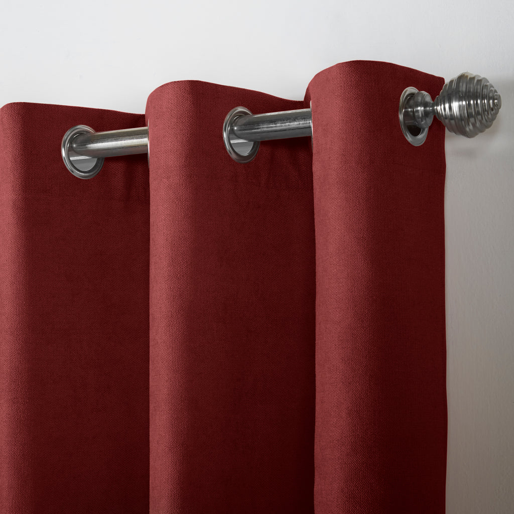 Velvet Chenille Eyelet Curtains in Red