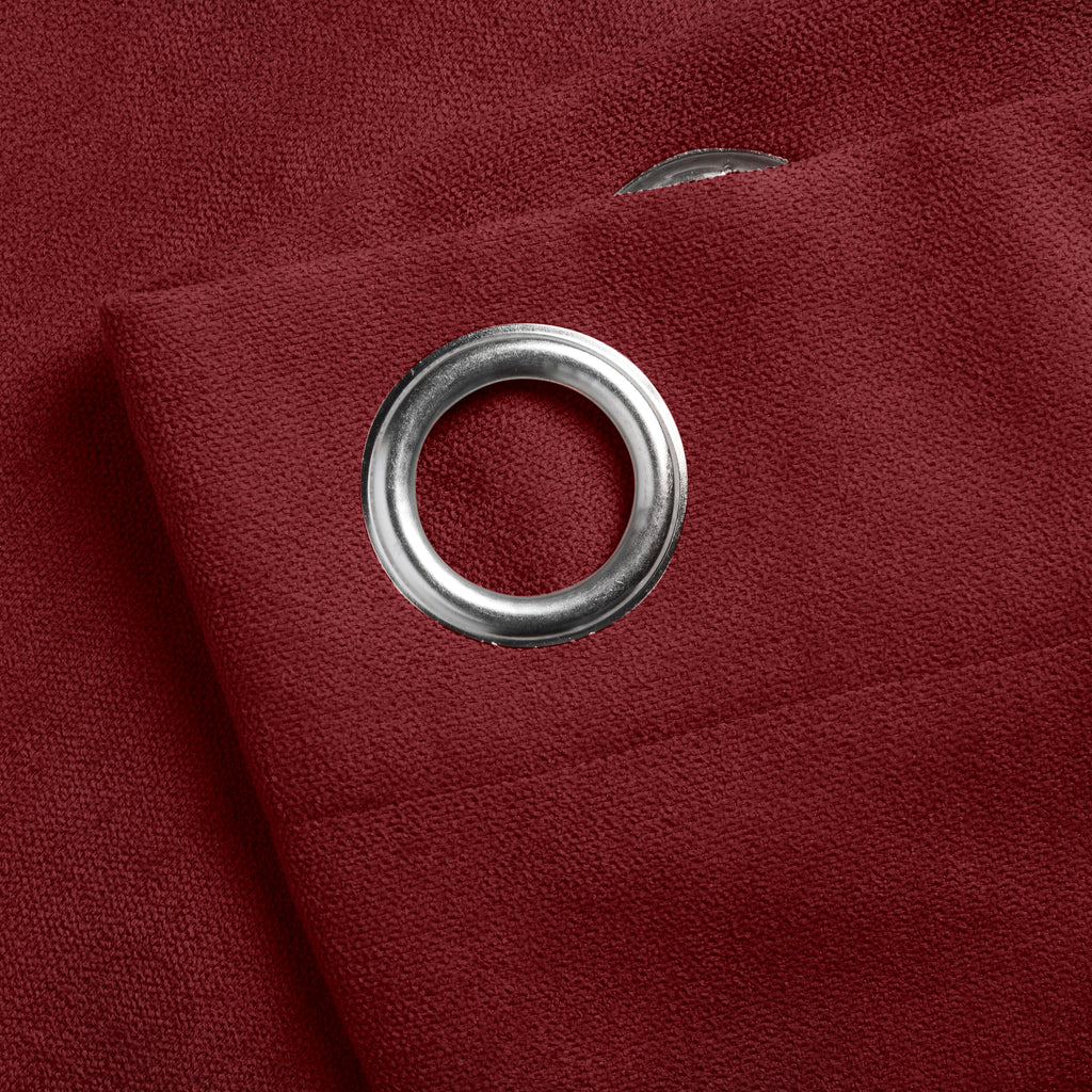 Velvet Chenille Eyelet Curtains in Red