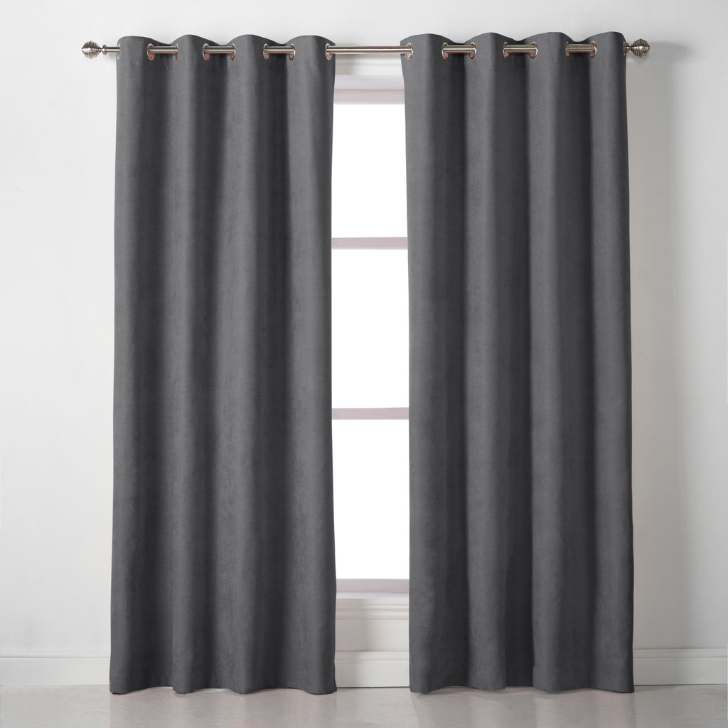 Velvet Chenille Eyelet Curtains in Slate