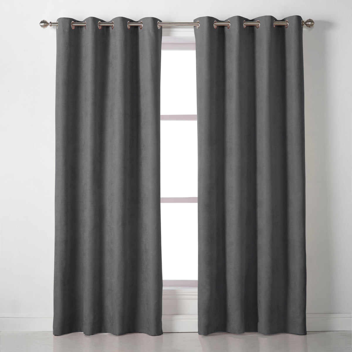 Velvet Chenille Eyelet Curtains in Slate