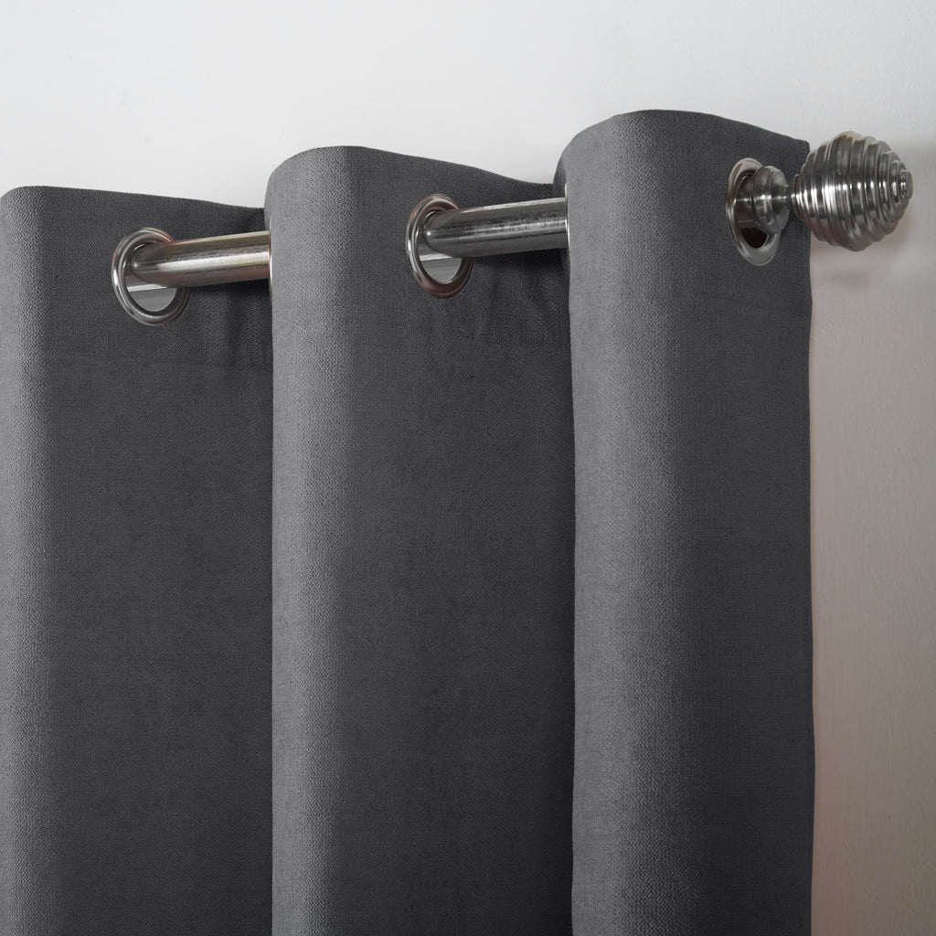 Velvet Chenille Eyelet Curtains in Slate