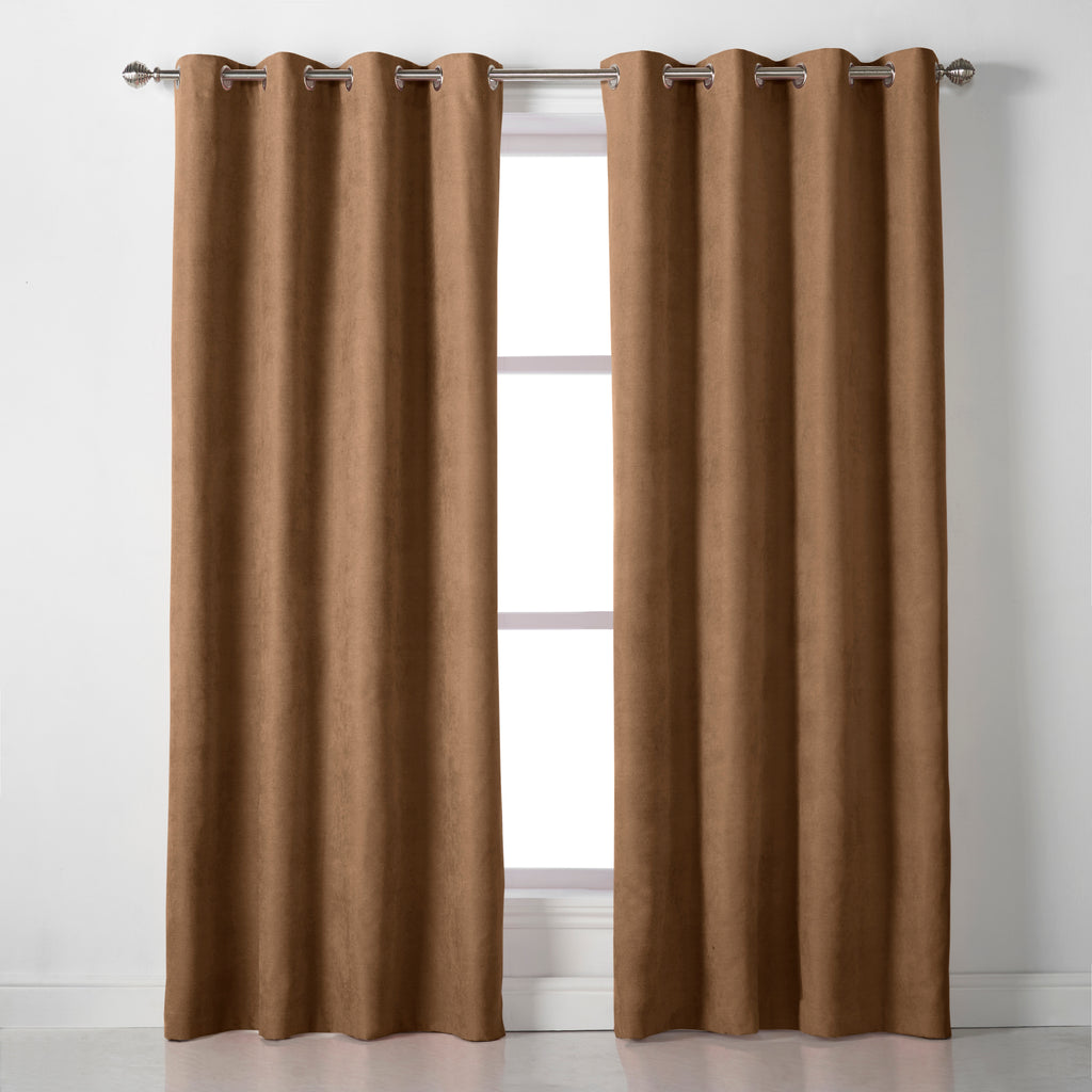 Velvet Chenille Eyelet Curtains in Tan