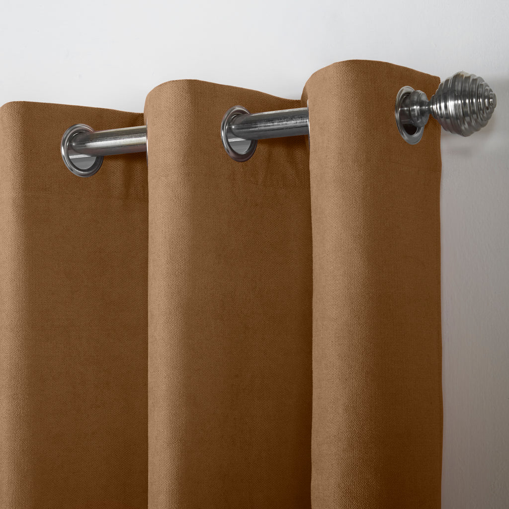 Velvet Chenille Eyelet Curtains in Tan