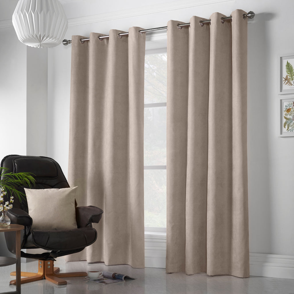 Velvet Chenille Eyelet Curtains in Taupe