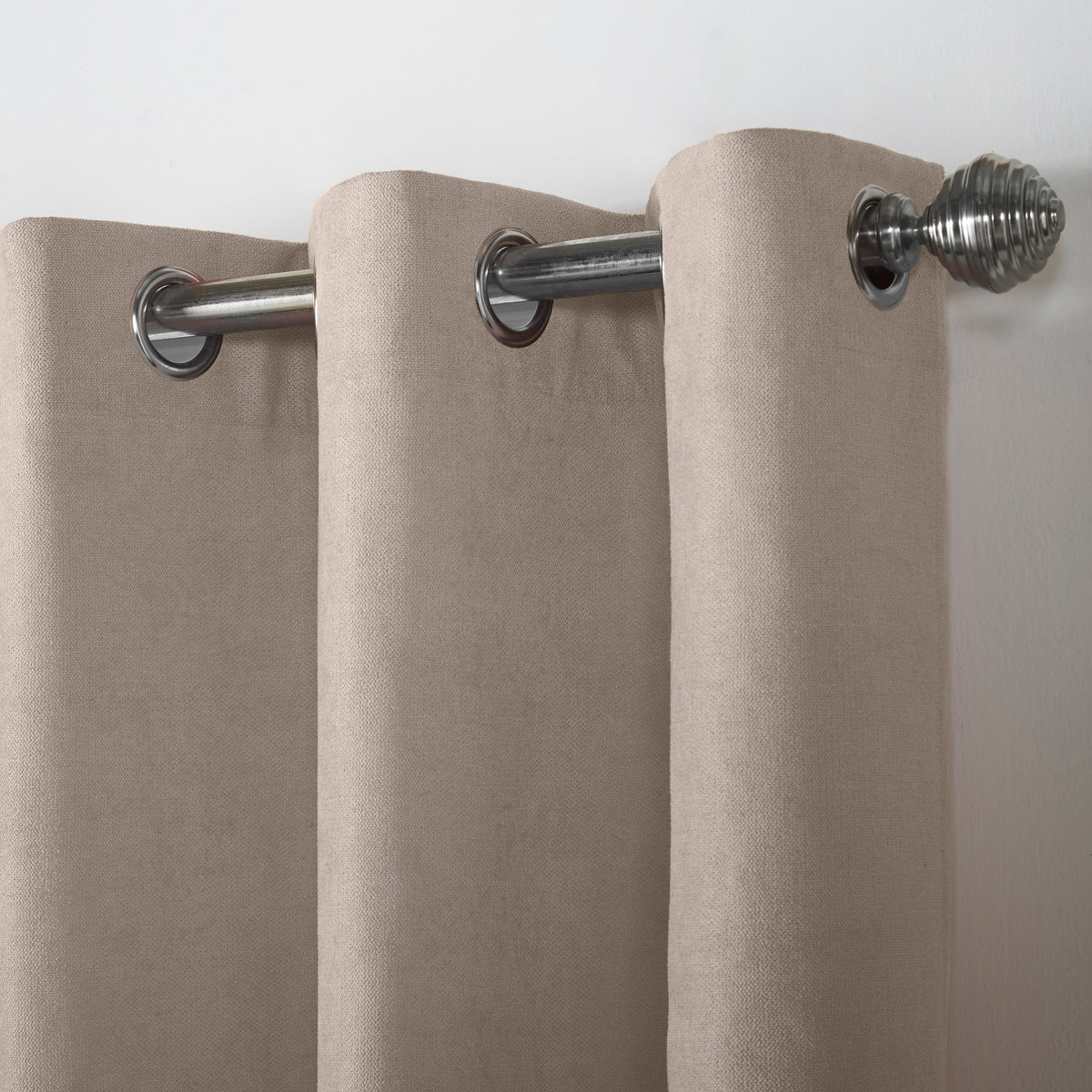 Velvet Chenille Eyelet Curtains in Taupe
