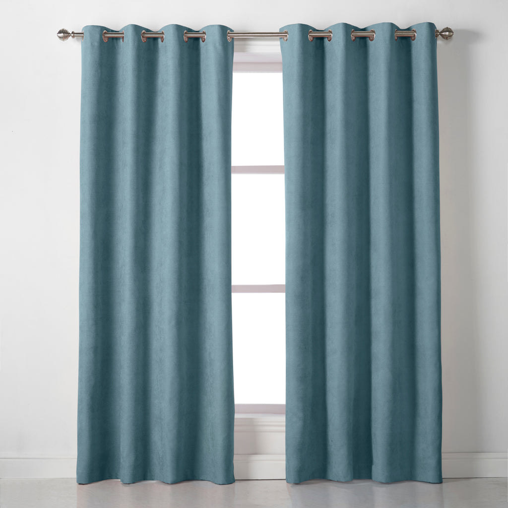 Velvet Chenille Eyelet Curtains in Teal