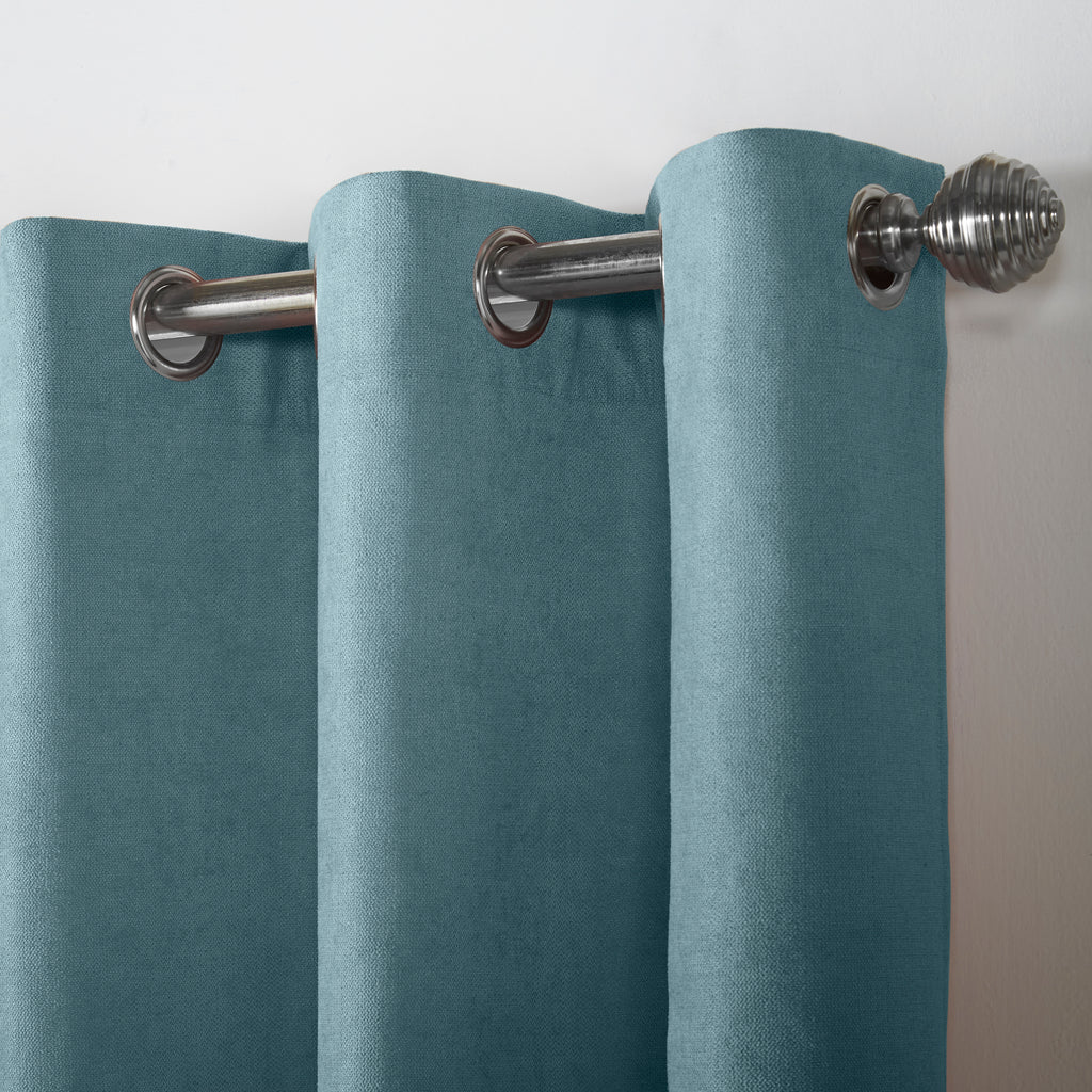 Velvet Chenille Eyelet Curtains in Teal