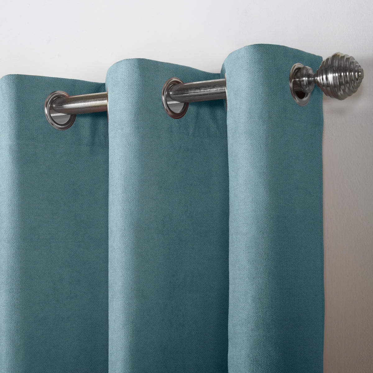 Velvet Chenille Eyelet Curtains in Teal