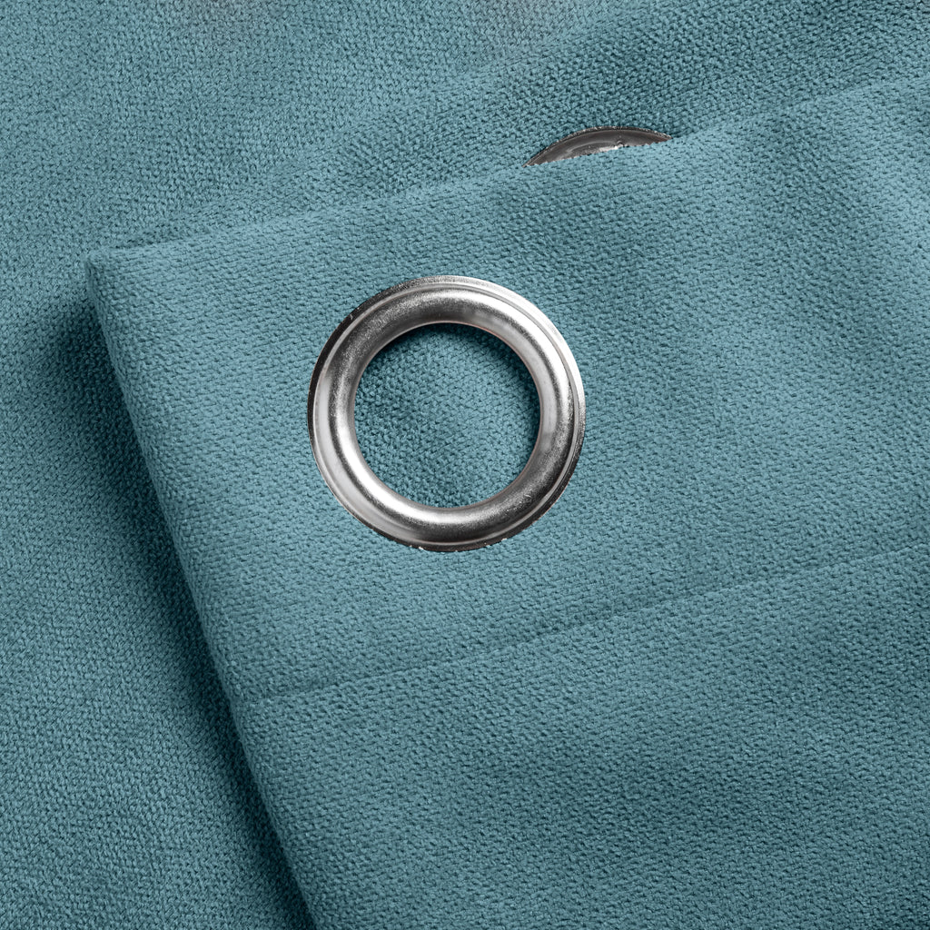 Velvet Chenille Eyelet Curtains in Teal