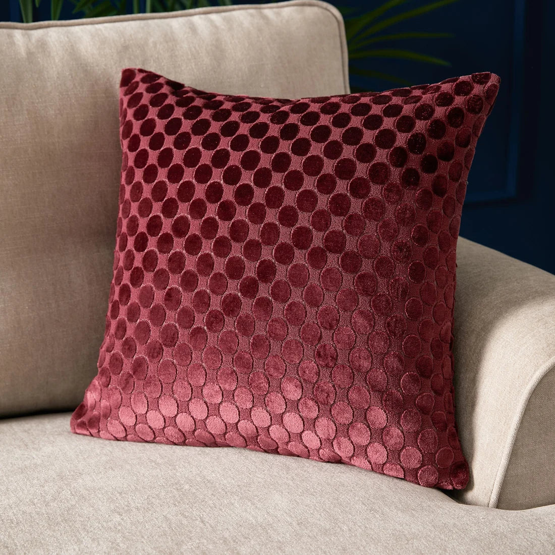 Soiree Velvet Spot Cushion in Burgundy 43 x 43cm