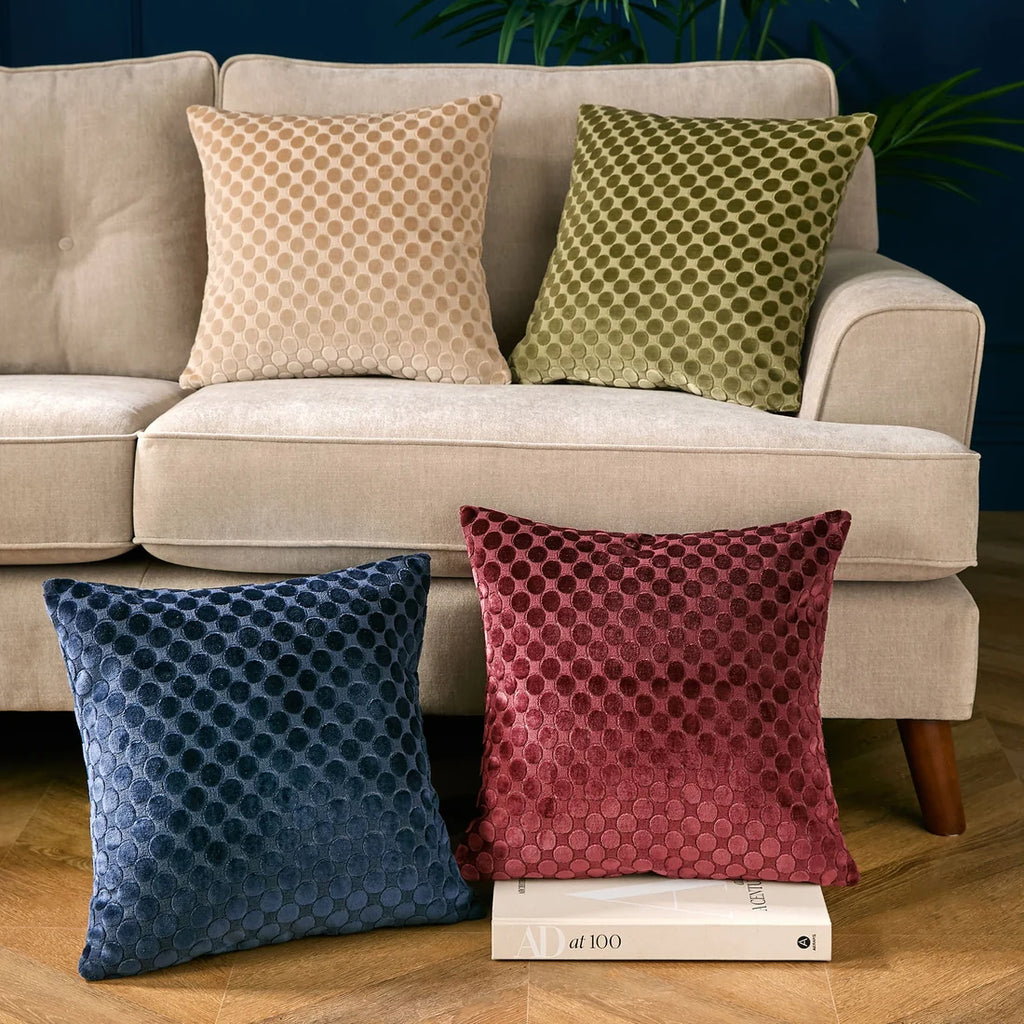 Soiree Velvet Spot Cushion in Natural 43 x 43cm