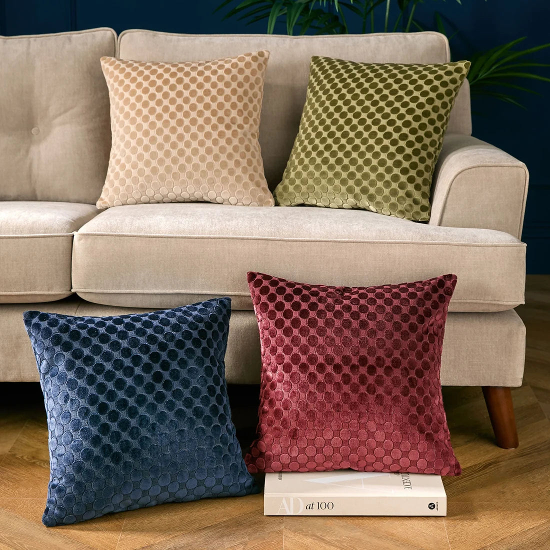 Soiree Velvet Spot Cushion in Burgundy 43 x 43cm