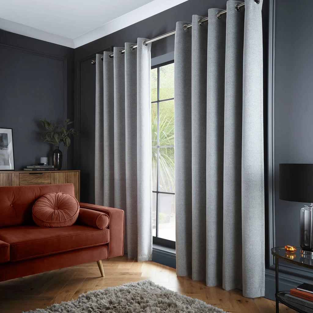 Curtina Velvet Chenille Dimout Eyelet Curtains in Grey
