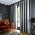Curtina Velvet Chenille Dimout Eyelet Curtains in Grey