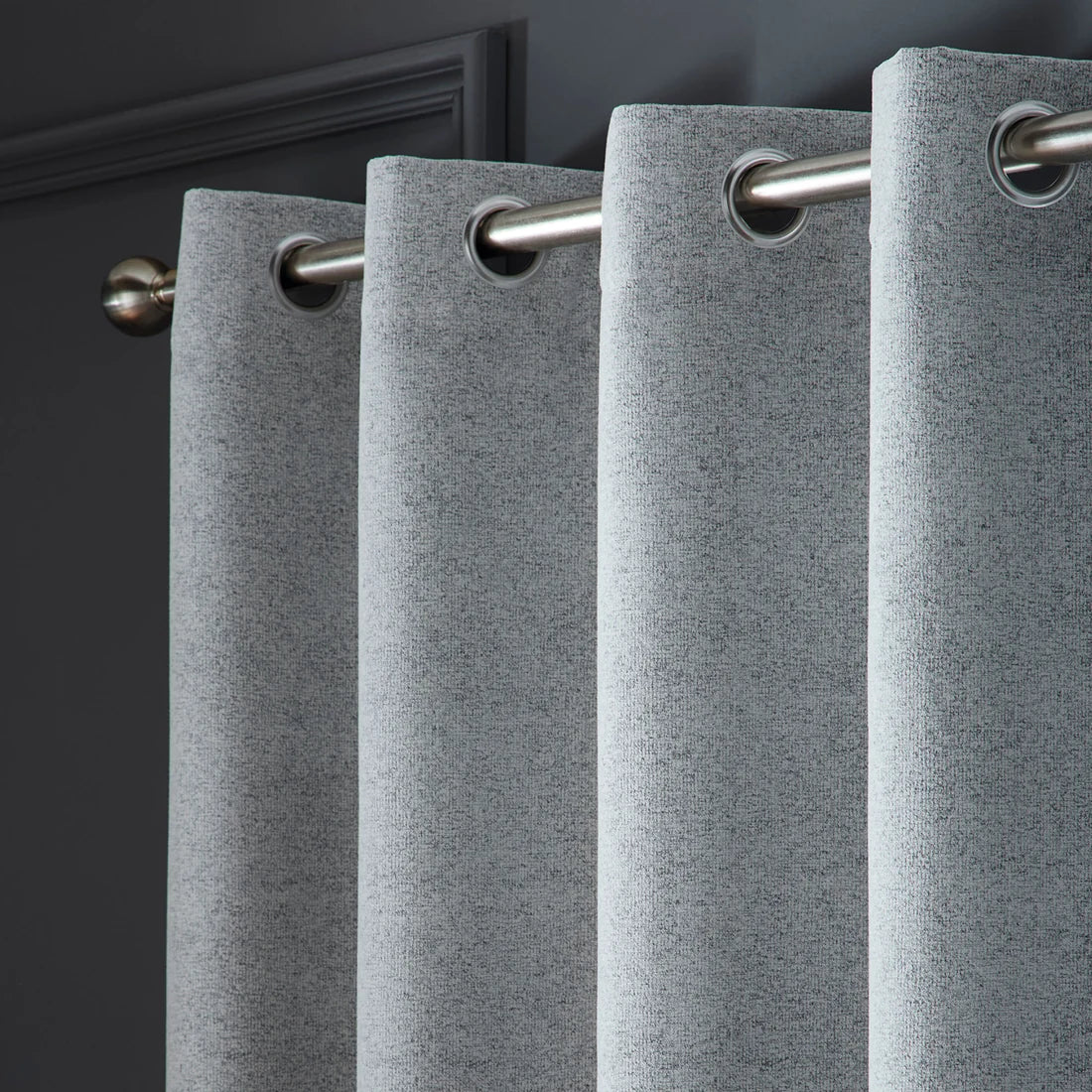 Curtina Velvet Chenille Dimout Eyelet Curtains in Grey
