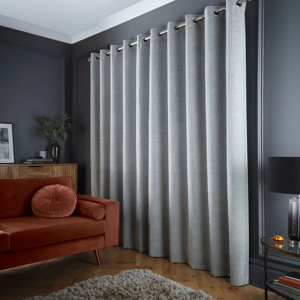Curtina Velvet Chenille Dimout Eyelet Curtains in Grey