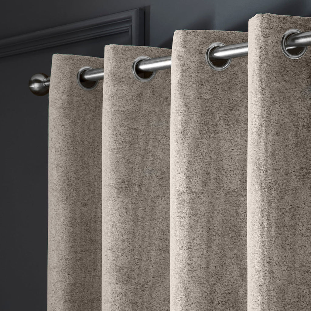 Curtina Velvet Chenille Dimout Eyelet Curtains in Natural