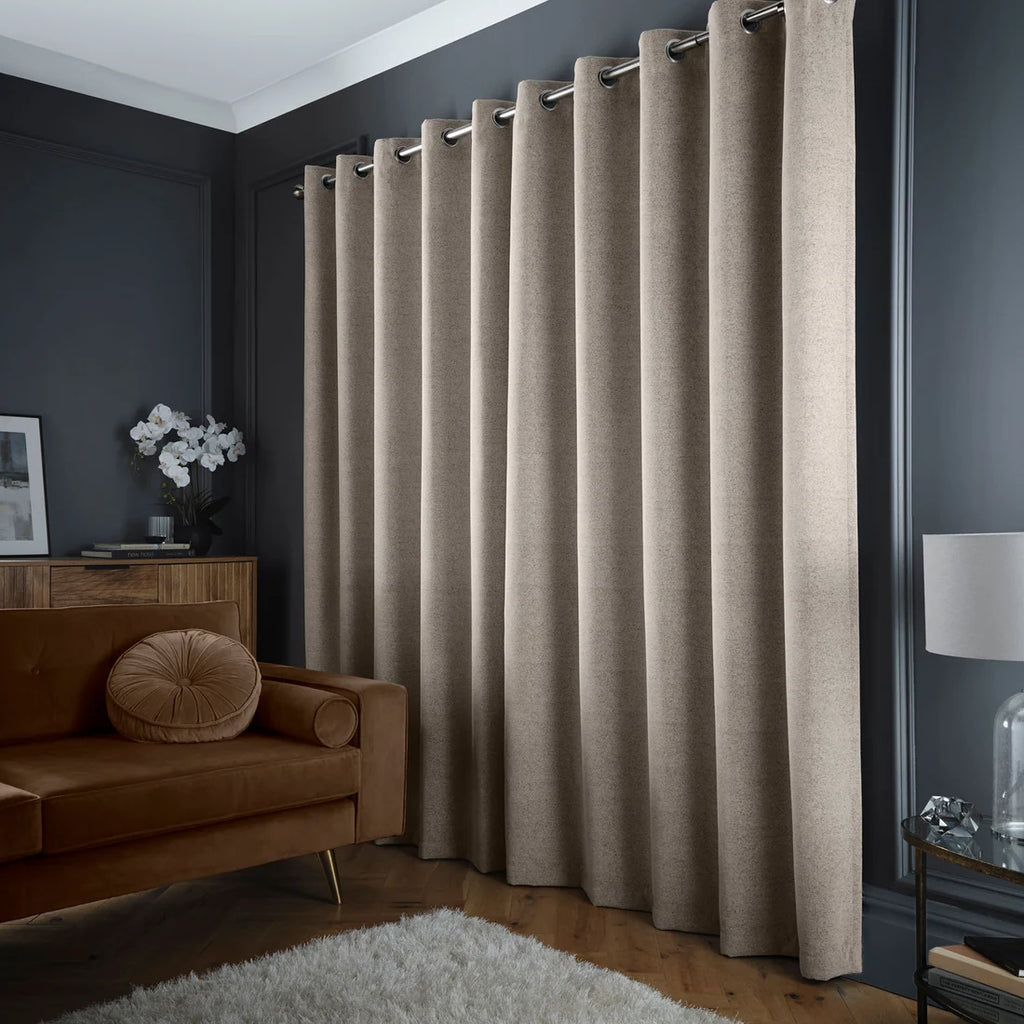 Curtina Velvet Chenille Dimout Eyelet Curtains in Natural
